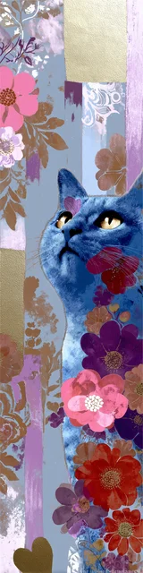 Cat bookmarks featuring smears behind a blue cat